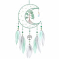 Attrape-rêves lune 30 x 75 cm en métal et fil vert menthe style bohème mural