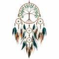 Attrape-rêves suspendu 40 x 90 cm en corde et plumes vert marron style bohème