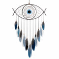 Attrape-rêves 40 x 90 cm en fil de coton et plumes bleues style bohème à suspendre