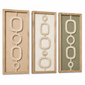 Ensemble de 3 tableaux muraux 30 x 90 cm en bois beige blanc vert style géométrique
