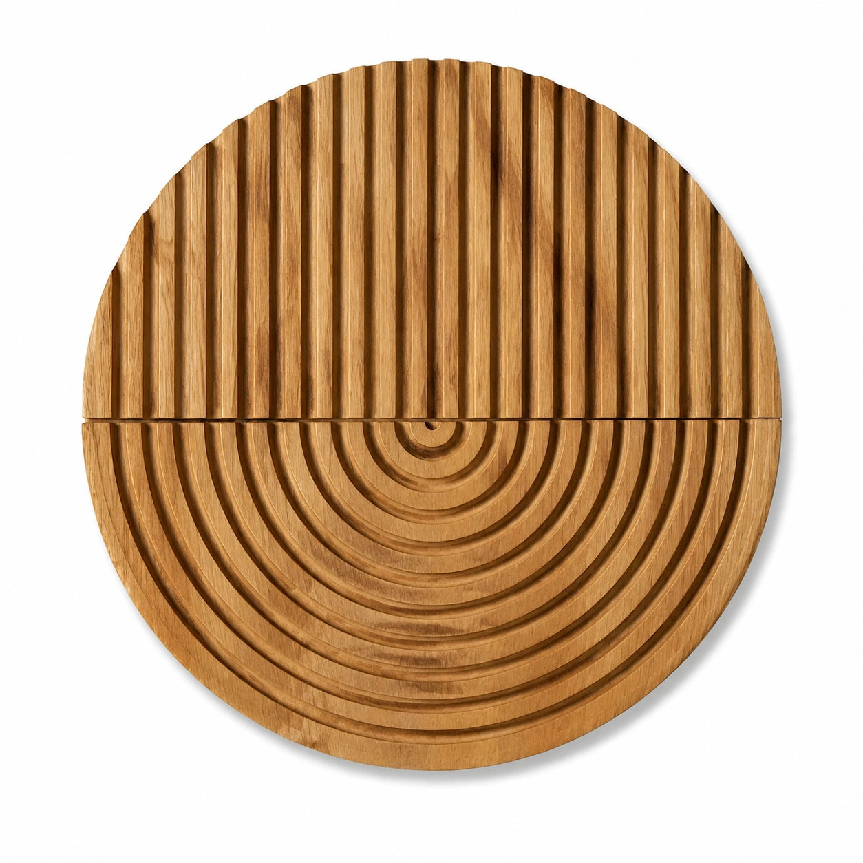 Décoration murale ronde 80 cm en bois naturel à relief géométrique