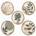 Lot de 5 décorations murales rondes 30 cm en bois beige vert style botanique