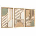 Lot de 3 panneaux muraux 40 x 70 cm en bois beige vert style géométrique