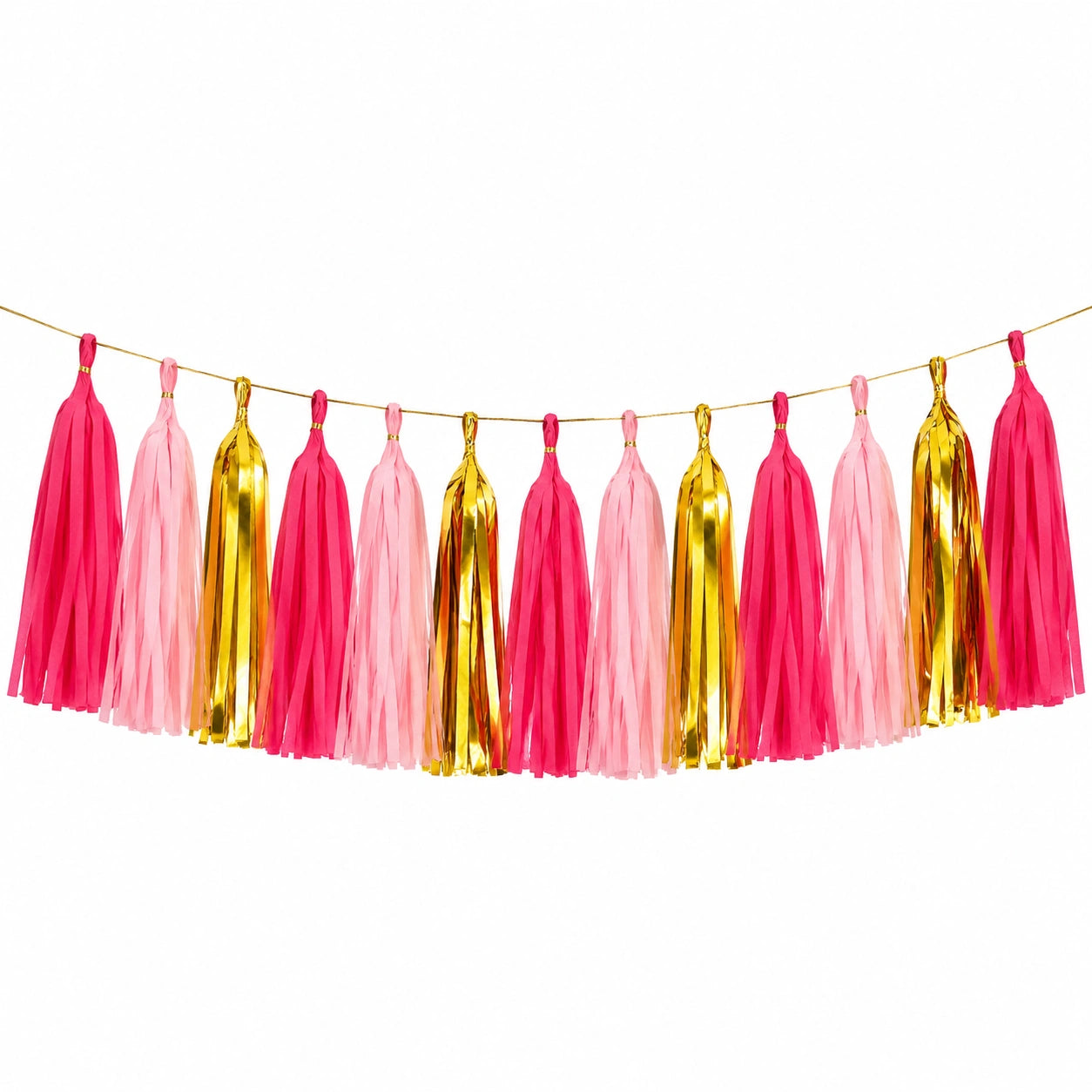 Guirlande à pompons 300 cm en papier rose doré décoration de fête suspendue