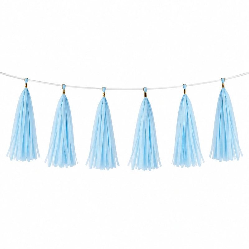 Guirlande décorative 300 cm en papier bleu ciel à pampilles pour fête