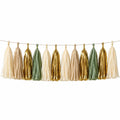 Guirlande à pampilles 150 cm en papier crème beige vert sauge et doré - décoration de fête
