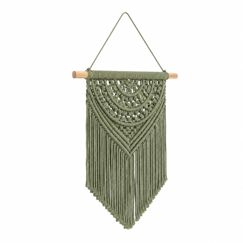 Décoration murale macramé 40 x 75 cm corde vert sauge style bohème