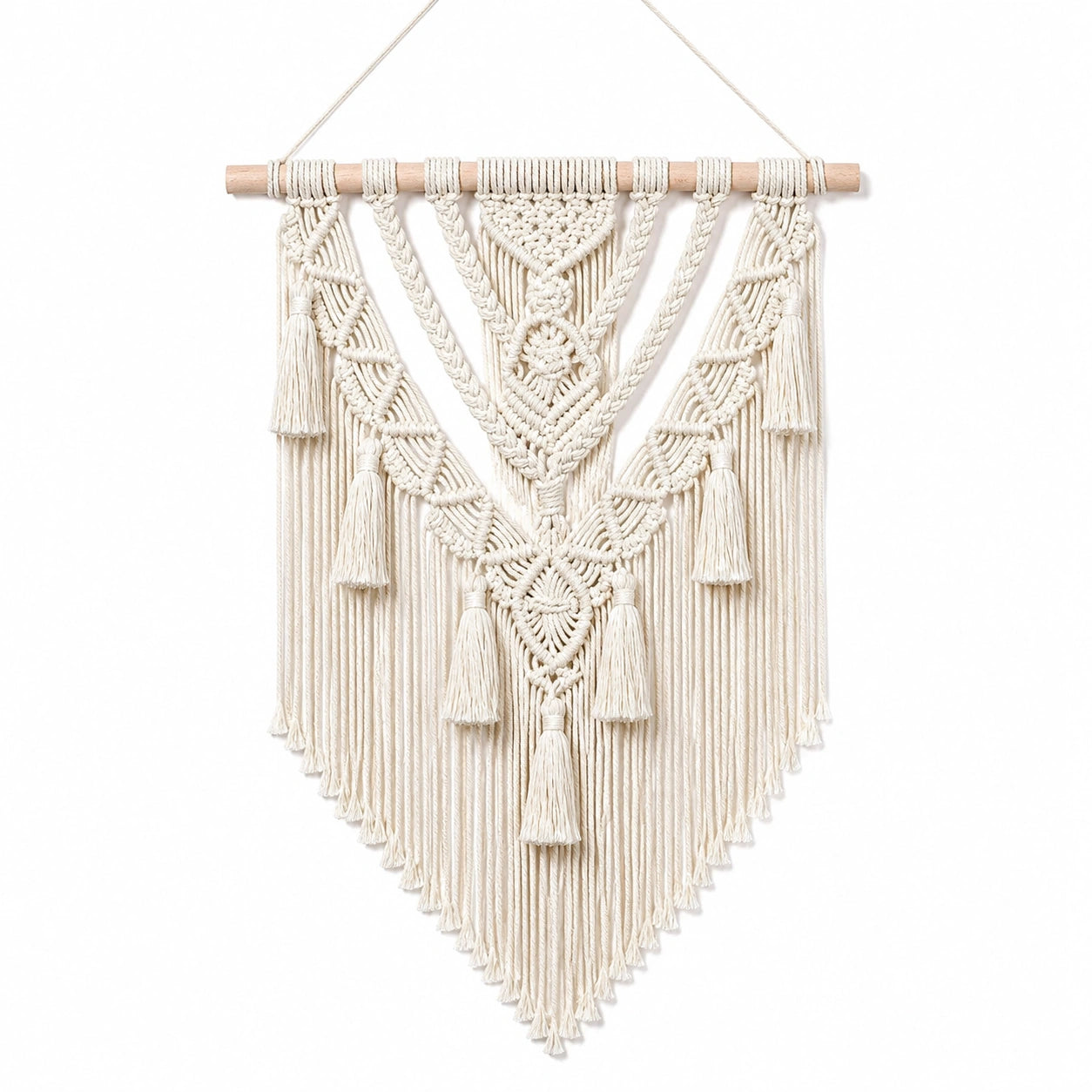 Tenture murale macramé 50 x 85 cm coton écru style bohème à suspendre