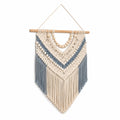 Tenture murale 45 x 75 cm textile et bois beige bleu style bohème à franges