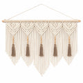 Tapisserie murale en macramé 100 x 95 cm coton écru style bohème à franges