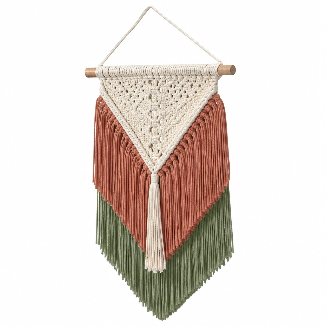 Tenture murale 40 x 75 cm en coton beige terracotta vert avec franges style bohème