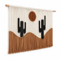 Tenture murale 60 x 75 cm en coton écru noir marron style bohème cactus