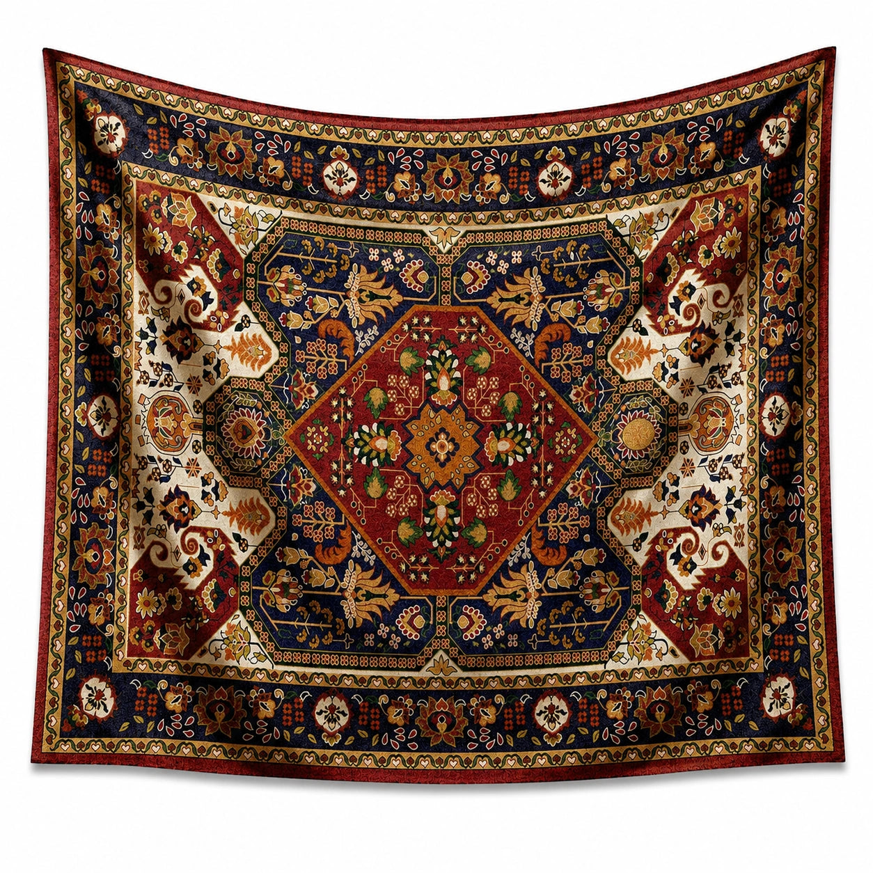Tapisserie murale 150 x 150 cm en polyester bleu rouge à motifs floraux décorative