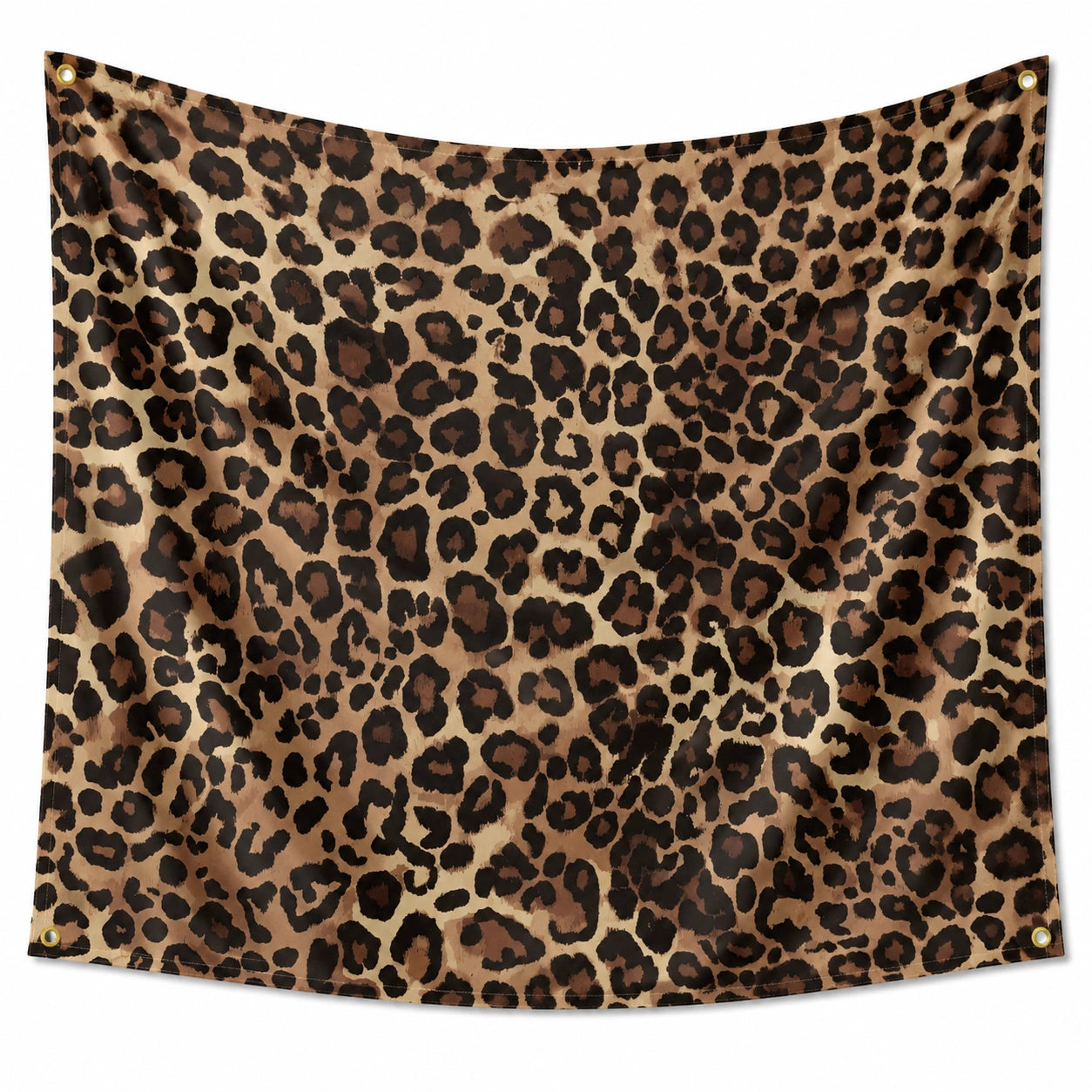 Tenture murale 150 x 150 cm en polyester beige marron noir motif léopard avec œillets