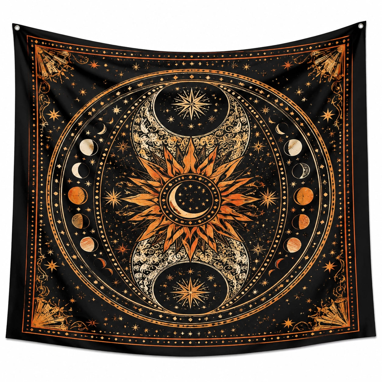 Tenture murale 150 x 150 cm en polyester noir et orange motif céleste décorative