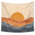 Tenture murale 150 x 130 cm en polyester beige orange bleu motif soleil et montagnes style bohème