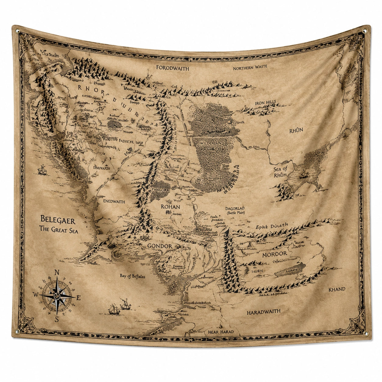 Tapisserie murale 150 x 130 cm en polyester beige motif carte fantastique style vintage