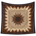 Tenture murale 150 cm x 150 cm en polyester bleu marine beige et brun à motif mandala décoratif