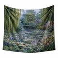 Tapisserie murale 150 x 130 cm en polyester vert motif étang fleuri décorative