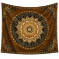 Tenture murale 150 x 150 cm en tissu marron vert motif mandala décorative